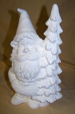 Christmas gnome with tree on right