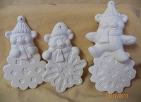 3 bear ornaments with snowflakes