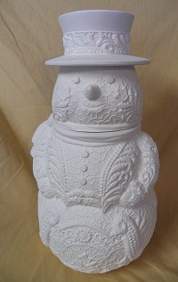 lace snowman cookie jar