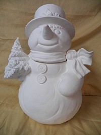 snowman with tree cookie jar
