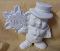 small snowman, sign on left