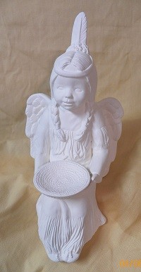 Native American angel with woven bowl
