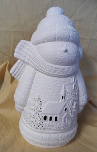 snowman with cut out church scene