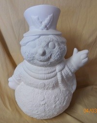 snowman with top hat waving