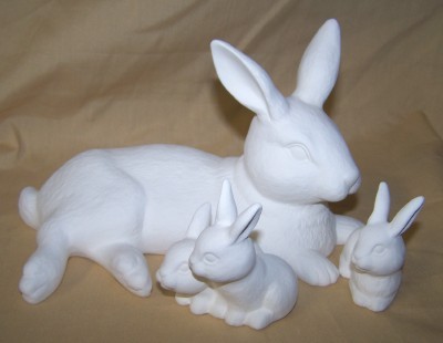 mama rabbit and 3 babies